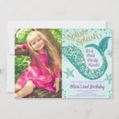 Invitation Fête de la piscine de sirène anniversaire turquois (Devant)