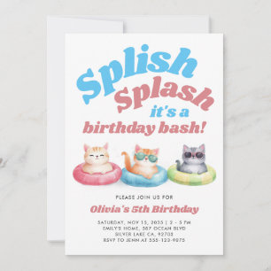 Invitation Fête de la piscine de Splish Fille Anniversaire