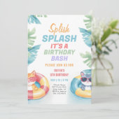 Invitation Fête de la piscine de Splish Fille Anniversaire (Debout devant)