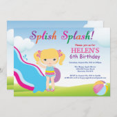 Invitation Fête de la piscine de toboggan aquatique Anniversa (Devant / Derrière)