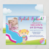 Invitation Fête de la piscine de toboggan aquatique Anniversa (Devant / Derrière)