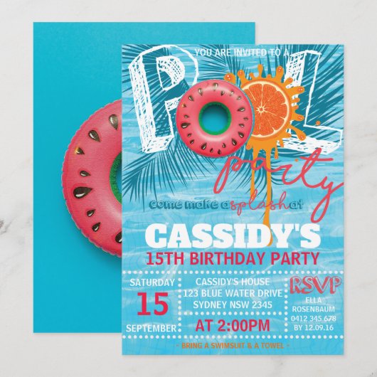 Invitation Fête de la piscine d'été (Devant / Derrière)
