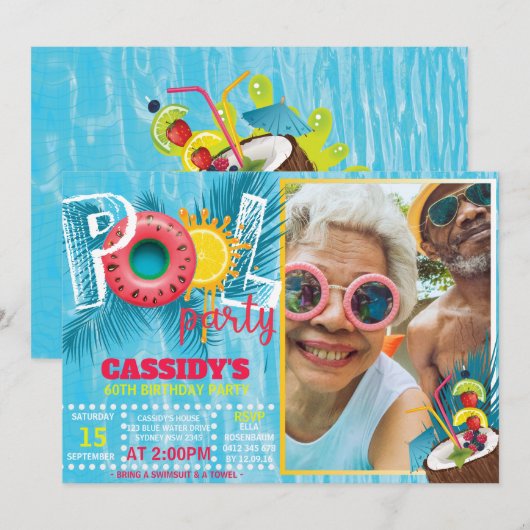 Invitation Fête de la piscine d'été (Devant / Derrière)