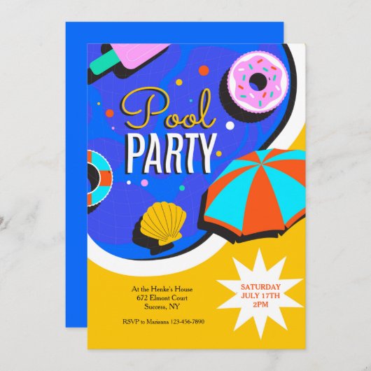 Invitation Fête de la piscine d'été (Devant / Derrière)