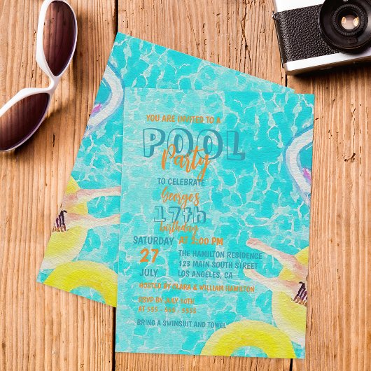Invitation Fête de la piscine d'été de l'aquarelle Anniversai