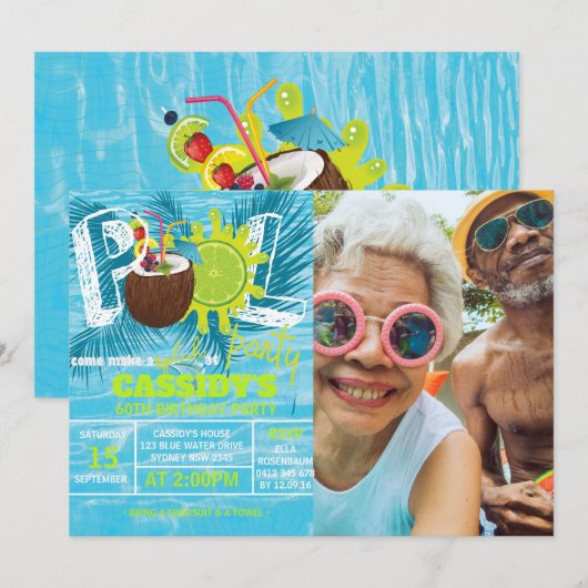 Invitation Fête de la piscine d'été Fête de la noix de coco (Devant / Derrière)