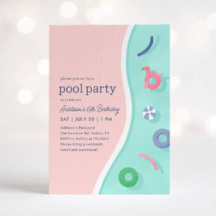 Invitation Fête de la piscine d'été moderne Anniversaire