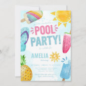 Invitation Fête de la piscine d'été tropicale Anniversaire (Devant)