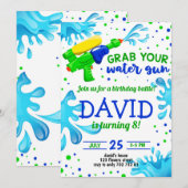Invitation Fête de la piscine d'été Water Gun Boy Anniversair (Devant / Derrière)