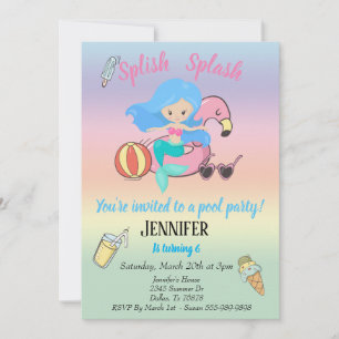 Invitation Fête de la piscine du Flamant rose de sirène