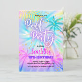 Invitation Fête de la piscine fille Anniversaire Pastel Tie D (Debout devant)