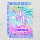 Invitation Fête de la piscine fille Anniversaire Pastel Tie D (Devant / Derrière)