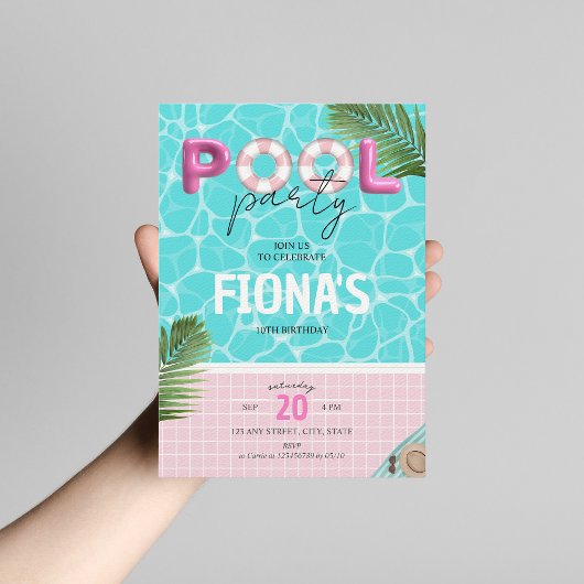 Invitation Fête de la piscine Fille d'été