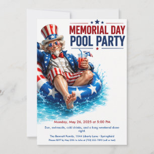 Invitation Fête de la piscine pour le Memorial Day Fête d'é