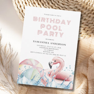 Invitation Fête de la piscine rose moderne
