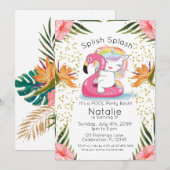 Invitation Fête de la piscine tropicale Unicorn Anniversaire (Devant / Derrière)