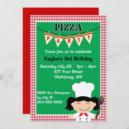 Invitation Fête de la pizza (Devant / Derrière)