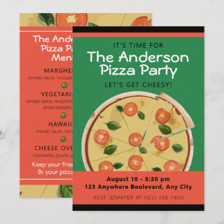 Invitation Fête de la pizza colorée