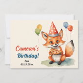 Invitation Fête de la pizza Cute Fox Anniversaire (Dos)