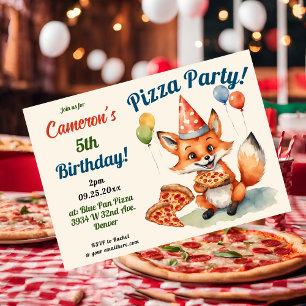 Invitation Fête de la pizza Cute Fox Anniversaire