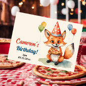 Invitation Fête de la pizza Cute Fox Anniversaire