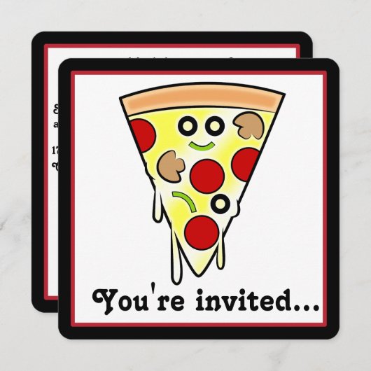 Invitation Fête de la pizza d'anniversaire (Devant / Derrière)