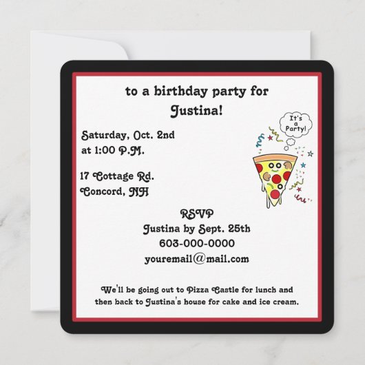 Invitation Fête de la pizza d'anniversaire (Dos)