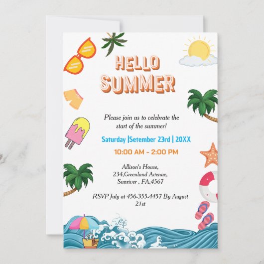 Invitation Fête de la plage d'été (Devant)