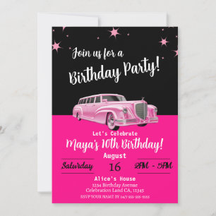 Invitation Fête de la poupée rose Limousine Anniversaire