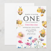 Invitation Fête de la première abeille bohème aux fleurs sauv (Devant / Derrière)