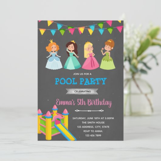 Invitation Fête de la princesse bounce (Debout devant)