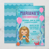 Invitation Fête de la princesse sirène (cheveux blonds) (Devant / Derrière)