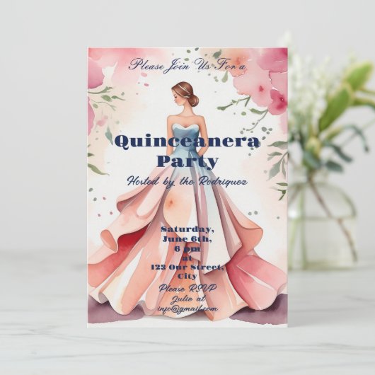 Invitation Fête de la Quinceanera aquarelle (Debout devant)