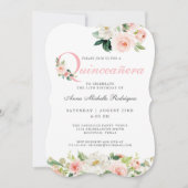 Invitation Fête de la Quinceanera Florale Rose (Devant)