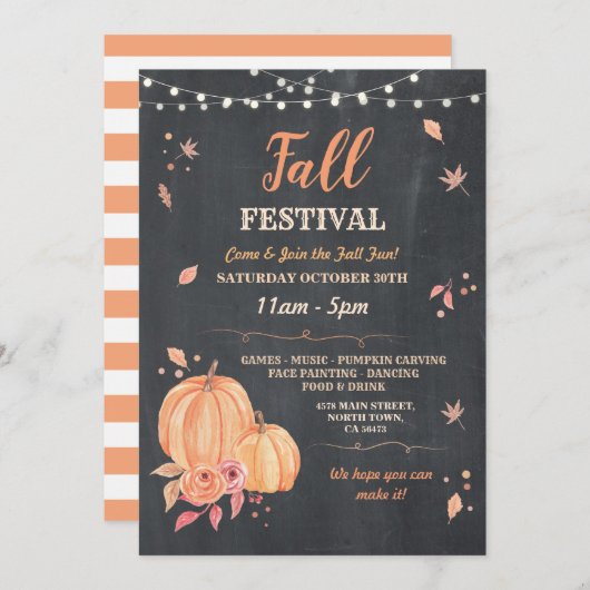 Invitation Fête de la récolte d'automne citrouille événement (Devant / Derrière)