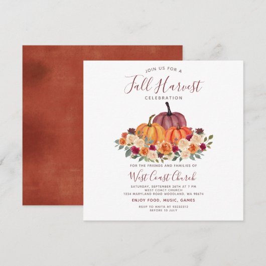Invitation Fête de la récolte d'automne, Fall Fest, Communaut (Devant / Derrière)