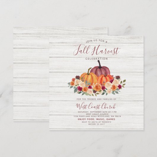 Invitation Fête de la récolte d'automne Pique-nique de l'égli (Devant / Derrière)