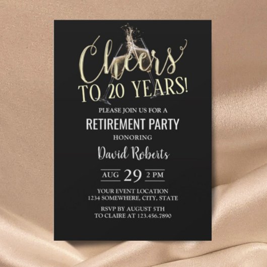 Invitation Fête de la retraite Champagne Cheers Noir & Or