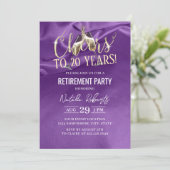 Invitation Fête de la retraite Champagne Cheers Purple Silk (Debout devant)