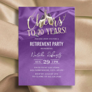 Invitation Fête de la retraite Champagne Cheers Purple Silk
