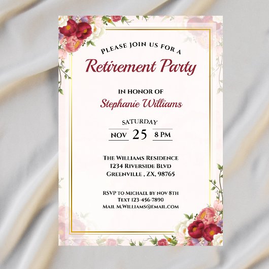 Invitation Fête de la retraite des femmes Élégant bouquet flo