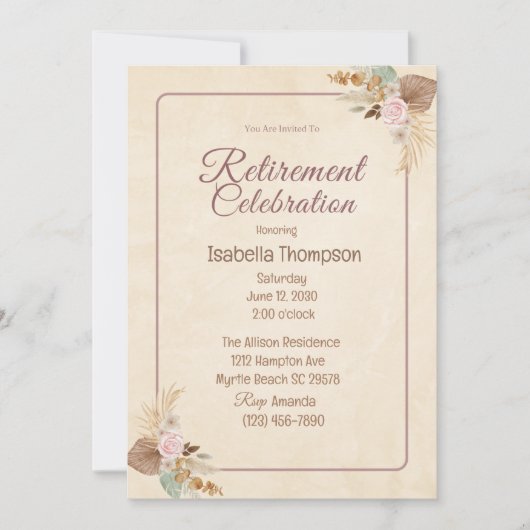 Invitation Fête de la retraite florale de Boho (Devant)