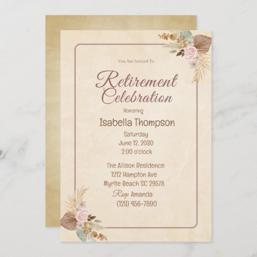 Invitation Fête de la retraite florale de Boho (Devant / Derrière)