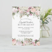 Invitation Fête de la retraite florale des Roses roses fémini (Debout devant)