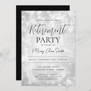 Invitation Fête de la retraite Glam Silver Champagne Sparkle