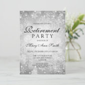 Invitation Fête de la retraite Silver Winter Bokeh Lights (Debout devant)