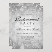 Invitation Fête de la retraite Silver Winter Bokeh Lights (Devant / Derrière)