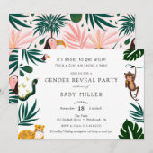Invitation Fête de la Révélation de genre du bébé de la jungl (Devant / Derrière)