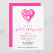 Invitation Fête de la Saint-Galentin Coeur rose (Devant / Derrière)