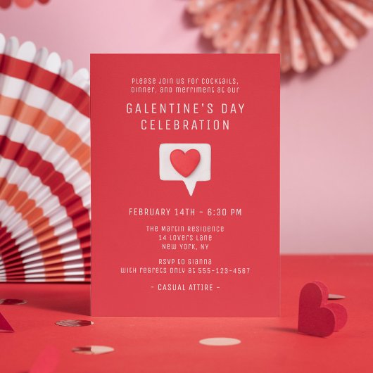 Invitation Fête de la Saint-Galentin mignonne Coeur Rouge mod